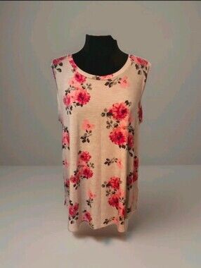 ELEGANT LuLaRoe Pink Gray Floral Flowery Sleeveless Tank Top Blouse Shirt